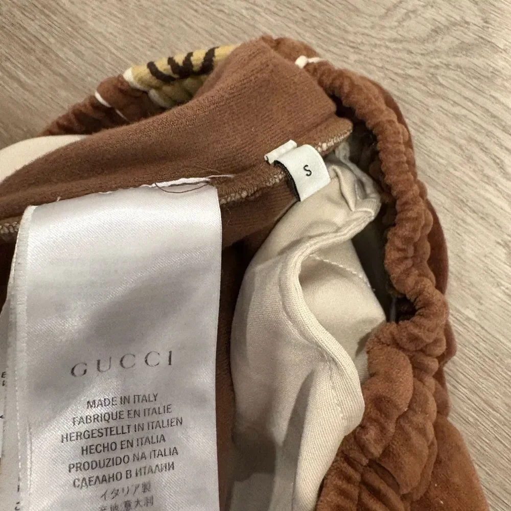 Gucci Interlocking GG Stripe Velour Brown Jogger Size small